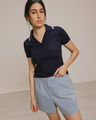 Polo Cropped De Punto Azul,AZUL MARINO